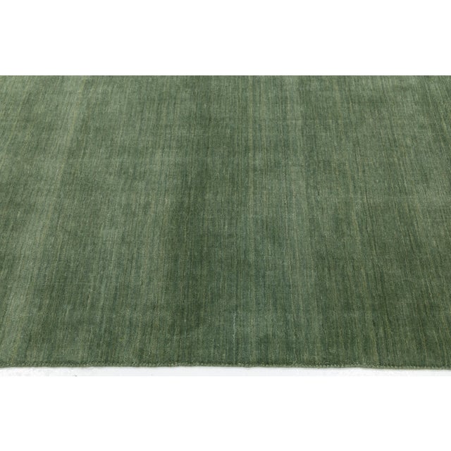 Apadana's Modern Gabbeh Hand-Loom Wool Area Rug in Emerald Moss For Sale In New York - Image 6 of 11