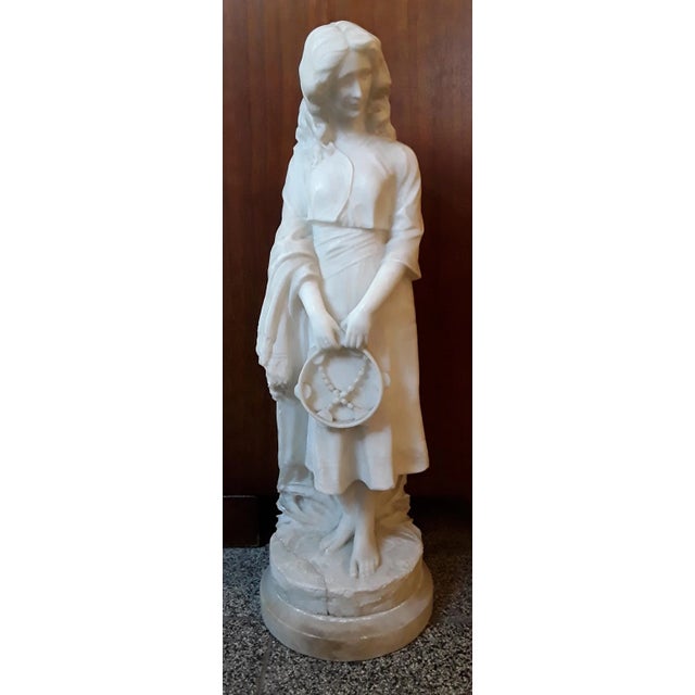 Large Antique Alabaster Figure of a Young Woman by Curriny, 1900s For Sale - Image 12 of 12