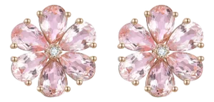 Nina Zhou Morganite Diamond Forget-Me-Not Flower Earrings in 14k Rose Gold - A Pair