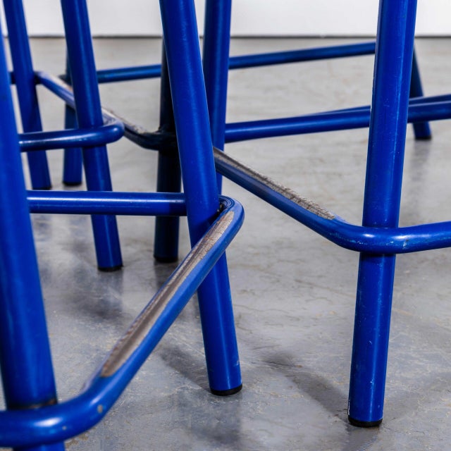 Blue French Blue Stacking D Back High Bar Chair from Mullca, 1970s, Set of 6 For Sale - Image 8 of 11