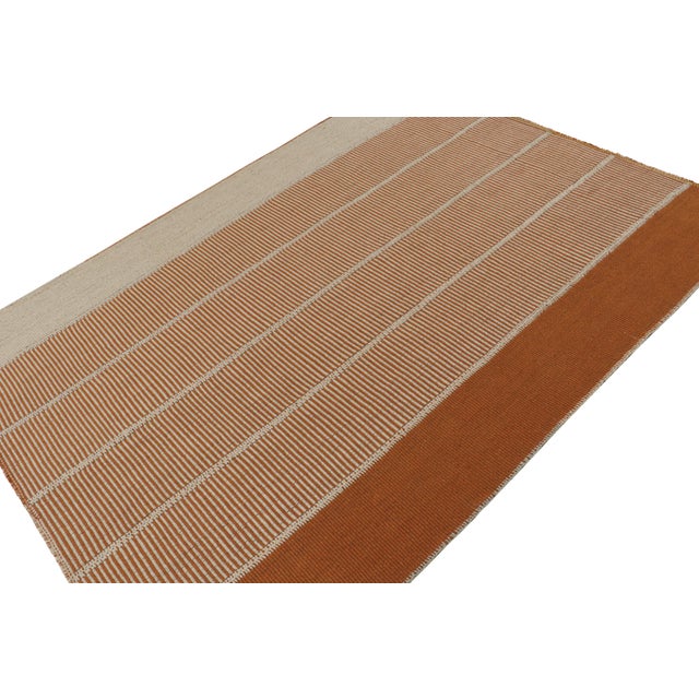 2010s Rug & Kilim’s Contemporary Kilim in Orange & Cream Stripes For Sale - Image 5 of 7