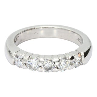 Platinum Band Ring With 5 Round White Diamonds, Size 5.5 For Sale