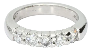 Platinum Band Ring With 5 Round White Diamonds, Size 5.5