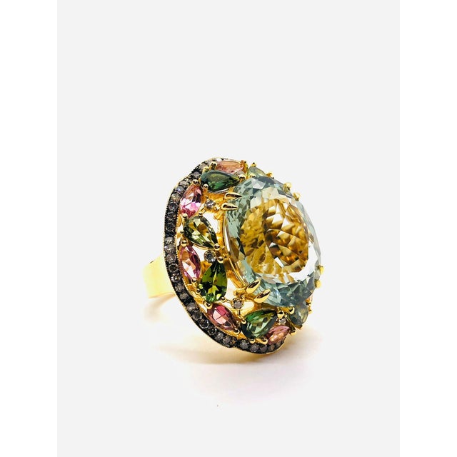 Green Bochic “Orient” Vintage Diamond, Green Amethyst & Pink Tourmaline Ring Set 18K & Silver For Sale - Image 8 of 10