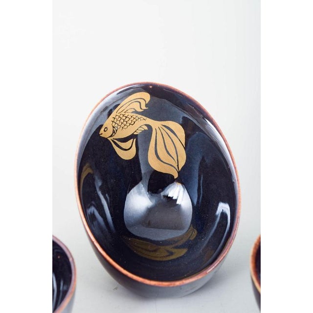 Mid-Century Deep Blue Glazed Miniature Bowls from Gustavsberg, Set of 3 For Sale - Image 3 of 5