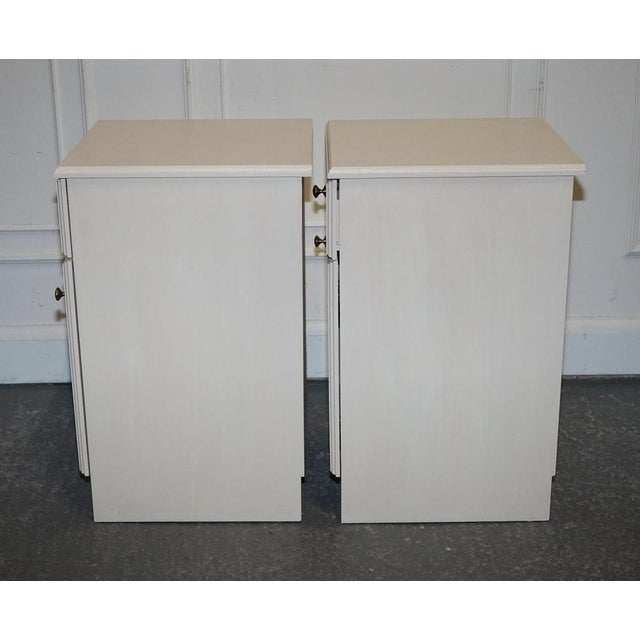 Painted White Bedside Tables with Brass Knobs, Set of 2 For Sale - Image 13 of 15