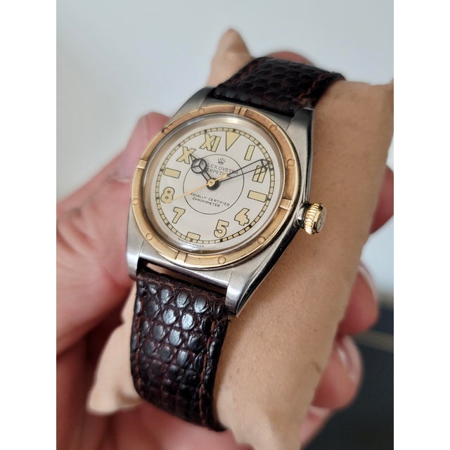 Rolex 1940s two tone Oyster Perpetual #3372 Chronometer Bubble-Back Watch Original vintage 1940s Stainless Steel Rolex...