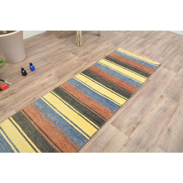 1970s Striped Colorful Turkish Vintage Runner Rug Kilim For Sale - Image 5 of 9