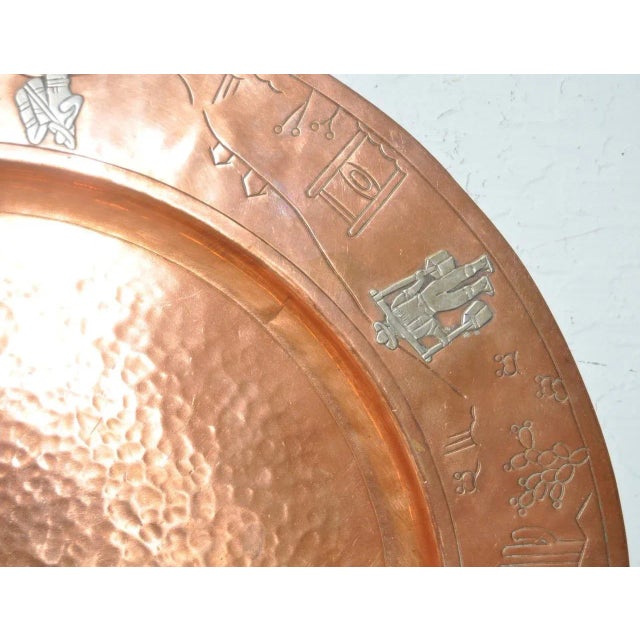 Metal Mid Century Modern Copper Platter W/ Sterling Figures Surround C.1950s For Sale - Image 7 of 10