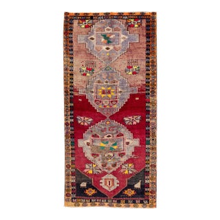 1960s Vintage Azeri Handmade Tribal Multicolor Wool Runner For Sale
