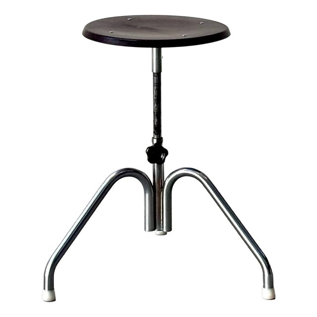 Industrial Brown Height-Adjustable Stool, 1970s For Sale