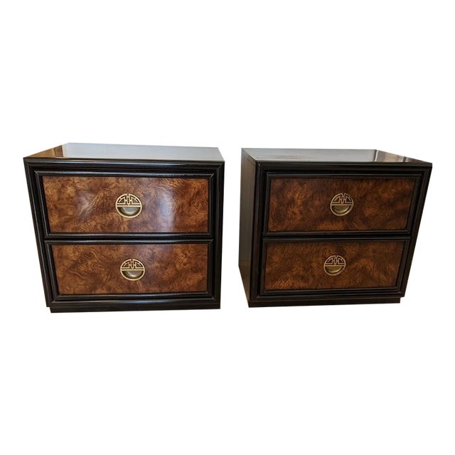 1970s Vintage Dixie Chinoiserie Burlwood Nightstands a Pair Chairish
