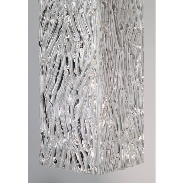 Metal Mid 20th Century Modern Square Signed Murano Wave Glass Pendant Light For Sale - Image 7 of 9