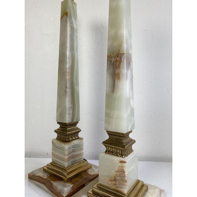 Onyx and Brass Table Lamps in the style of Empire, 1970s, Set of 2 For Sale - Image 4 of 14