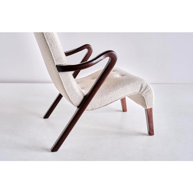 1940s Armchair in Bouclé and Mahogany by Axel Larsson, Sweden, 1940s For Sale - Image 5 of 12