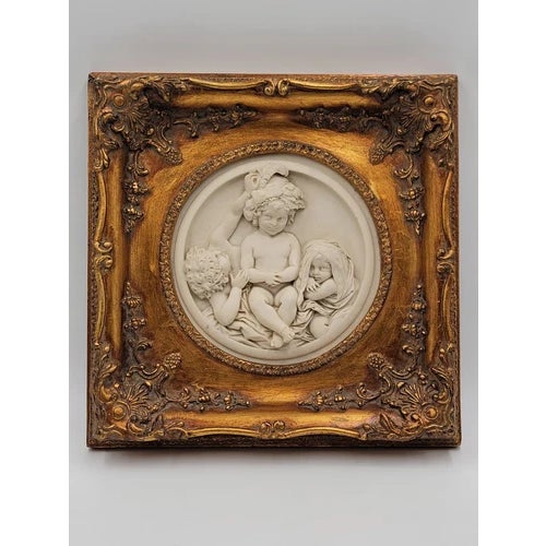 This rare antique 19th century Enrico Braga Tondo relief plaque with a Perfugium Regibus coin showcases the intricate...
