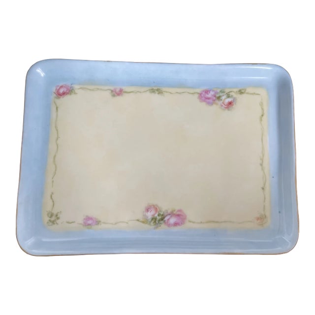 1900s Antique Royal Bayreuth Bavarian Hand Painted Roses Dresser Vanity Tray For Sale