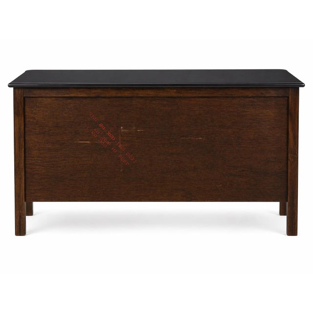 Vintage French Provincial Sideboard Buffet – Black Satin Top & Skirt, Tobacco Wood Finish, Gilt Hardware – 60” For Sale - Image 11 of 12