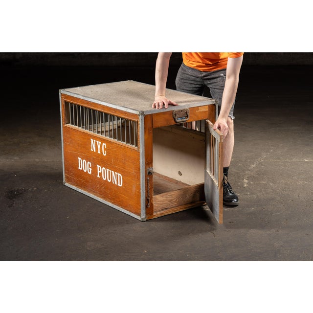 c. 1960s; Carl Kroyer Crates - Mountainside, NJ Heavy-duty animal control crate with stenciled "NYC DOG POUND" lettering...