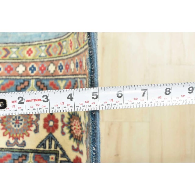 Kazak Rug 8'2'' X 9'9'' Blue Wool Tribal Geometric Hand-Knotted Oriental Carpet For Sale - Image 11 of 12