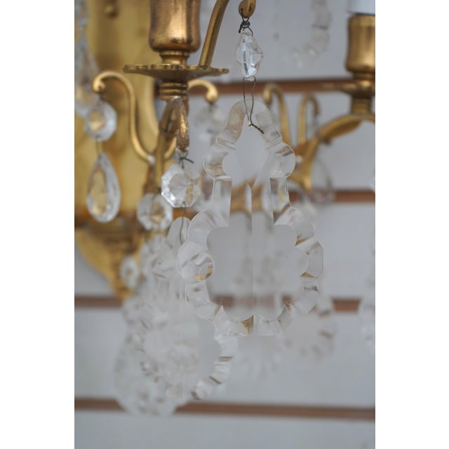 Brass Pair Vintage Brass & Crystal Lighted Wall Sconces For Sale - Image 8 of 11