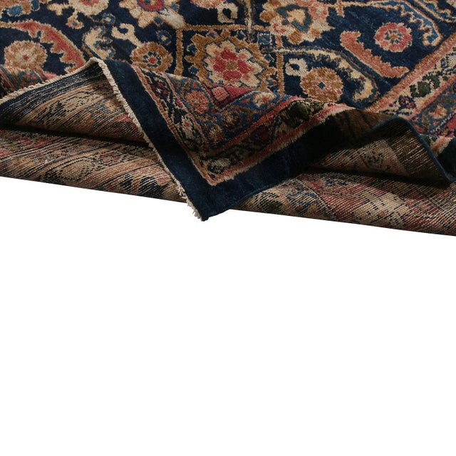 Antique Hamadan Geometric-Floral Red and Navy Blue Wool Persian Rug For Sale In New York - Image 6 of 7