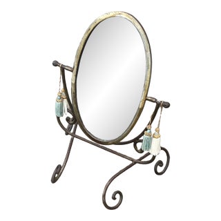Brutalist Mirror. Large Forged Wrought Iron Oval Vanity Mirror For Sale