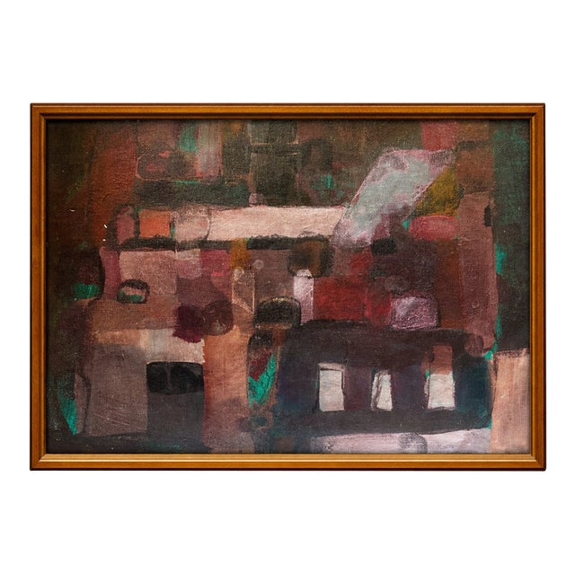 Haunting Glow (1954) — Mid-Century American Abstract Cityscape, Oil on Panel | Cranbrook Provenance For Sale