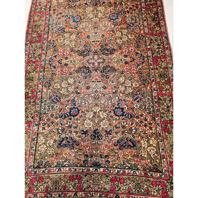 19th Century Kerman Lavar Runner Rug, Hand-Knotted Wool, Allover Floral Design, Rust-Red & Green, 3x12 For Sale - Image 14 of 16