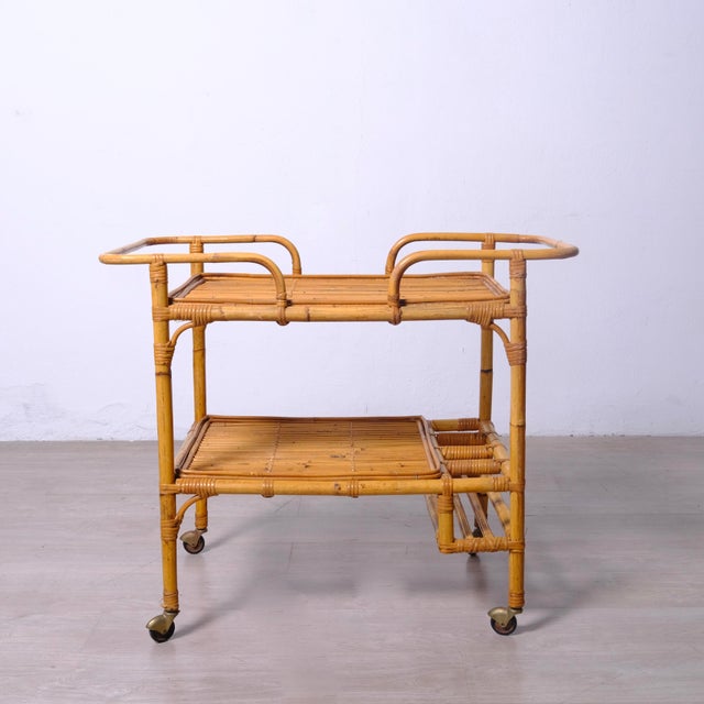 Vintage Italian Bamboo Bar Cart, 1970s For Sale - Image 3 of 9