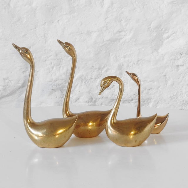 Mid-Century Modern Mid-Century Brass Swan Family, 1970s, Set of 4 For Sale - Image 3 of 10