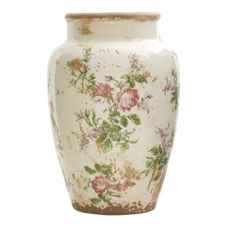 Mid 20th Century Ceramic Floral Print Vase Tuscan Style Decor For Sale