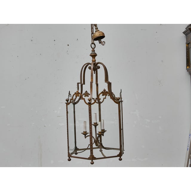 Tall French Wrought Iron Lantern With Glass Panels and Scroll Detailing - 1900s For Sale - Image 17 of 18