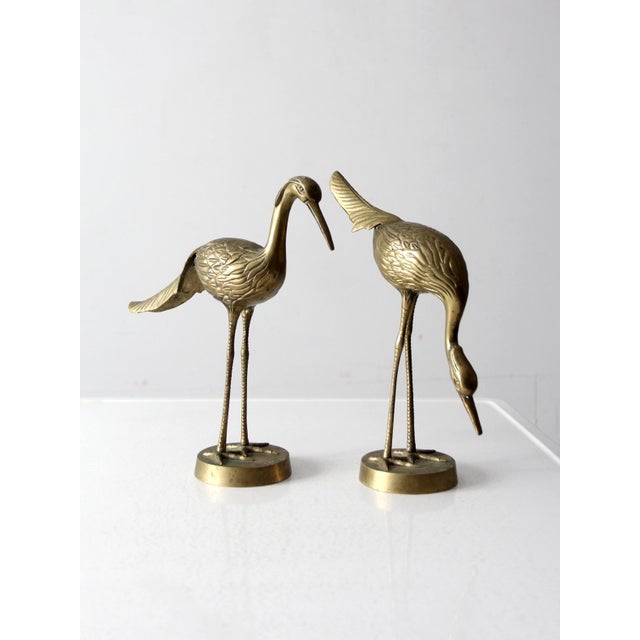 Mid-Century Modern Mid Century Brass Cranes Figurines Pair For Sale - Image 3 of 12