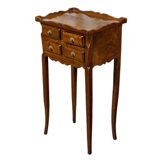 French, 1900s, Walnut Side Table with Carved Tray Top and Four Small Drawers For Sale