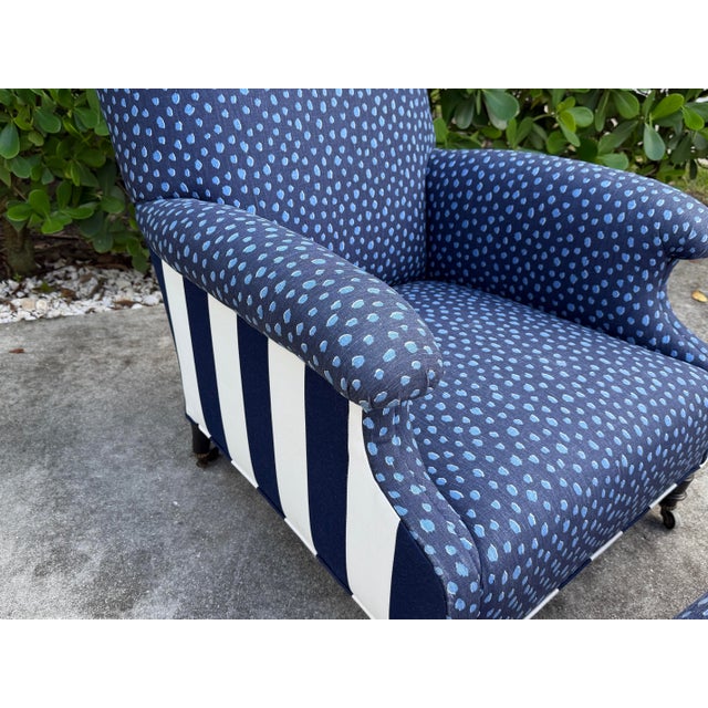 Early 20th Century Antique English Upholstered Armchair and Oversized Ottoman For Sale - Image 5 of 12