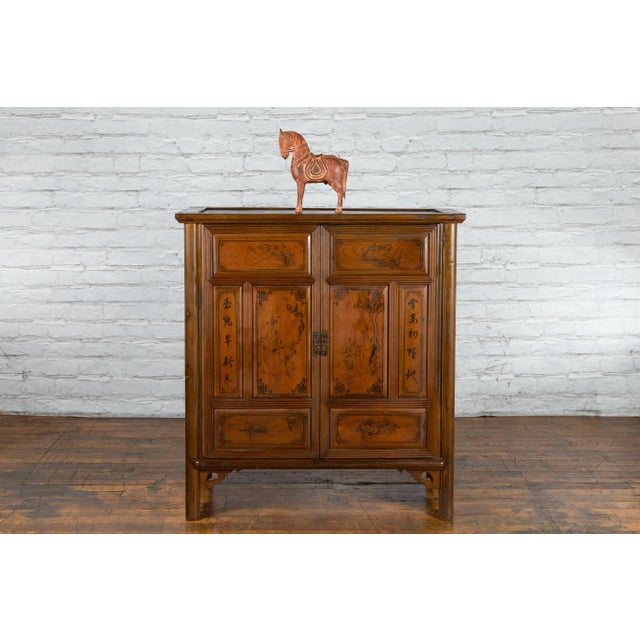 Early 20th Century Chinese Hand-Painted Figure & Calligraphy Cabinet For Sale - Image 12 of 13