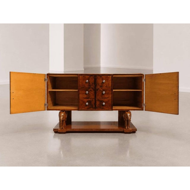Art Deco Sicilian Wooden Sideboard with Hand-Carved Elephants For Sale - Image 3 of 13