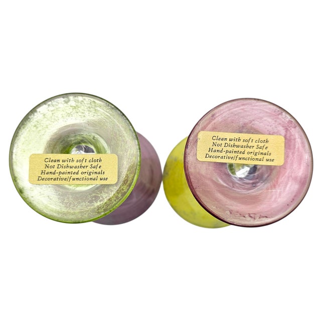 Set of 6 Jeing Hand Blown Pastel Art Glass Martini Glasses, Mixed Sizes For Sale - Image 15 of 18