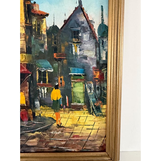 Vintage Italian Mid Century Street Scene Painting For Sale In Houston - Image 6 of 14