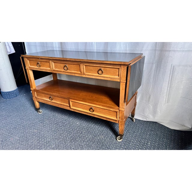 Baker Furniture Company 1960s Baker Milling Road Walnut Hollywood Regency Server Rolling Bar Cart Table For Sale - Image 4 of 9