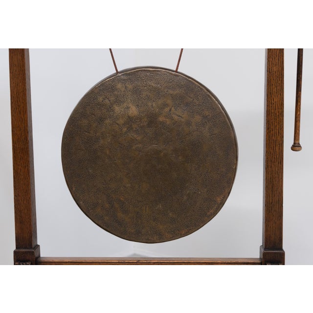 Arts & Crafts Oak & Copper Floor-Standing Dinner Gong attributed to Shapland and Petter, 1890s For Sale - Image 11 of 12