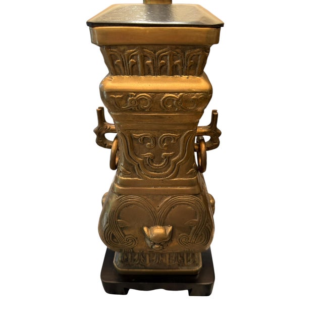 Wood Vintage James Mont Archaistic Chinese Hu Vessel Table Lamp For Sale - Image 7 of 15