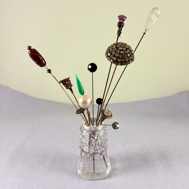A lovely and varied collection of antique English and American ladies hat pins, circa 1900-1920. Ranging in length from...