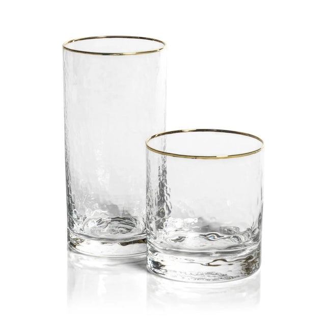 Contemporary Negroni Hammered Highball Glass w/ Gold Rim, Set of 4 For Sale - Image 3 of 3