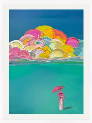 Peter Max, Umbrella Man With Rainbow Sky (Large Framed Signed Serigraph), 1990