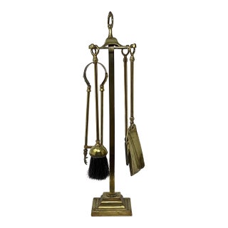 Antique Peerage Brass Fireplace Tools. 4 Pieces Plus Stand For Sale