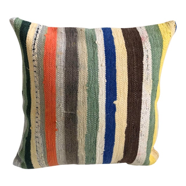Turkish Striped Design Anatolian Kilim Pillow For Sale