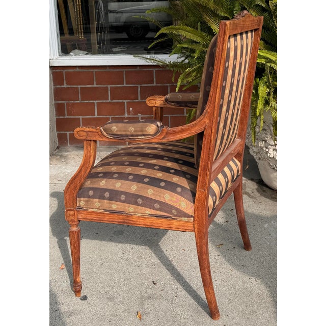 Wood Antique 19c Louis XVI Carved Walnut Arm Chair For Sale - Image 7 of 7