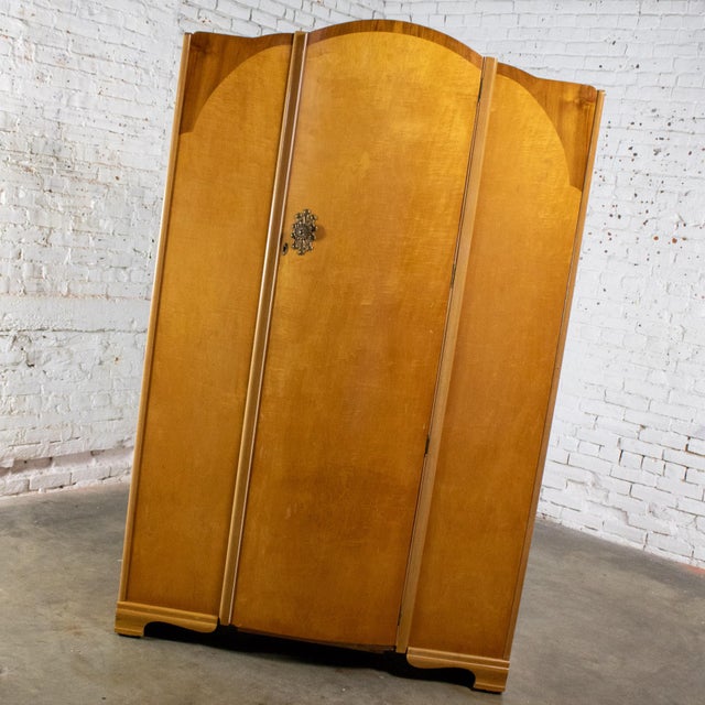Small Early to Mid-20th Century Vintage English Art Deco Style Wardrobe Burled Maple & Walnut Frame For Sale - Image 4 of 17